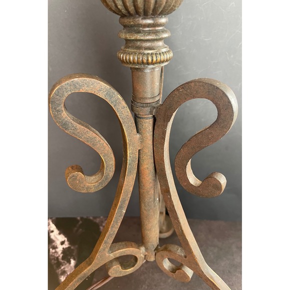 Vintage Antiqued Bronze Scroll Metal Table Lamp Base Tripod French Country Style - Picture 12 of 16